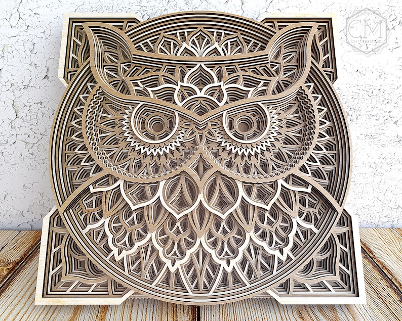 Download Owl Mandala DXF Laser Cut Owl Mandala Design Layered Owl ...