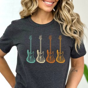 Bass-Gitarren-Vintages T-Shirt Bass-Gitarren-Silhouette-Unisext-stück Bass-Gitarrist-Geschenk-Vintages Gitarren-Shirt