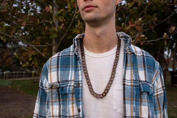 Wood Chain Link Necklace Woodgrain Chains Walnut Etsy
