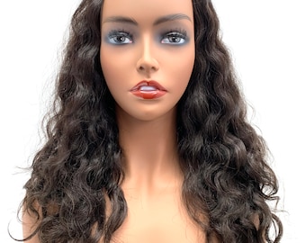 Demi-perruque 100 % cheveux naturels, 3/4 postiche faite avec French Wave 14"