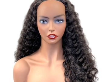 100% cheveux humains demi-perruque, 3/4 pièce de cheveux faite avec des cheveux Kinky Wave 18 »