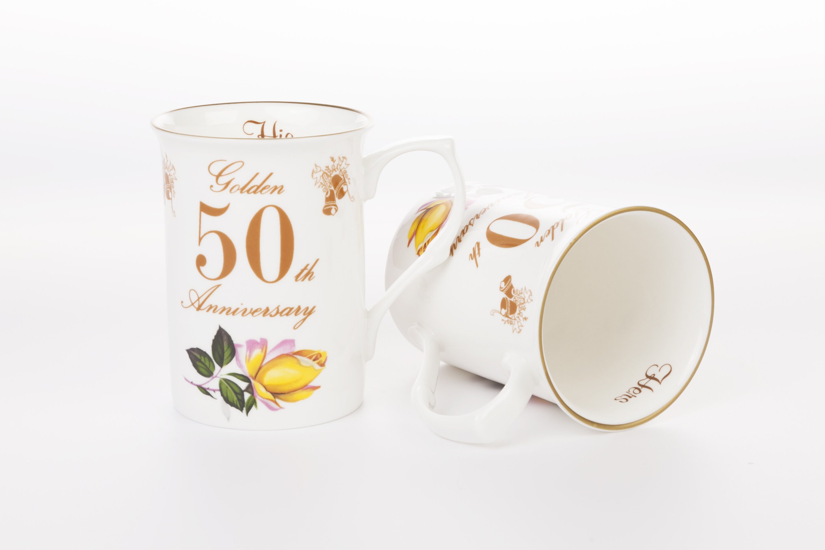 Pair of 50th golden Wedding Anniversary Bone China Mugs Etsy
