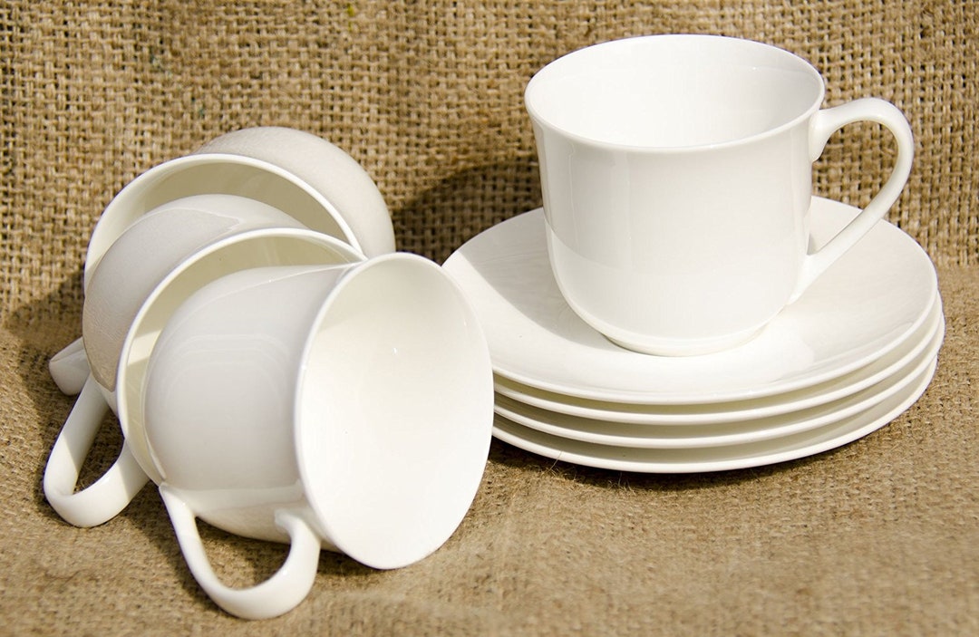 Set of 4 Plain White Bone China Teacups and Saucers Etsy UK