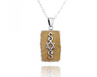 Collier étoile de David en pierre de Jérusalem, pendentif juif avec étoile de David en argent sterling, pendentif Magen David Judica en argent et en pierre