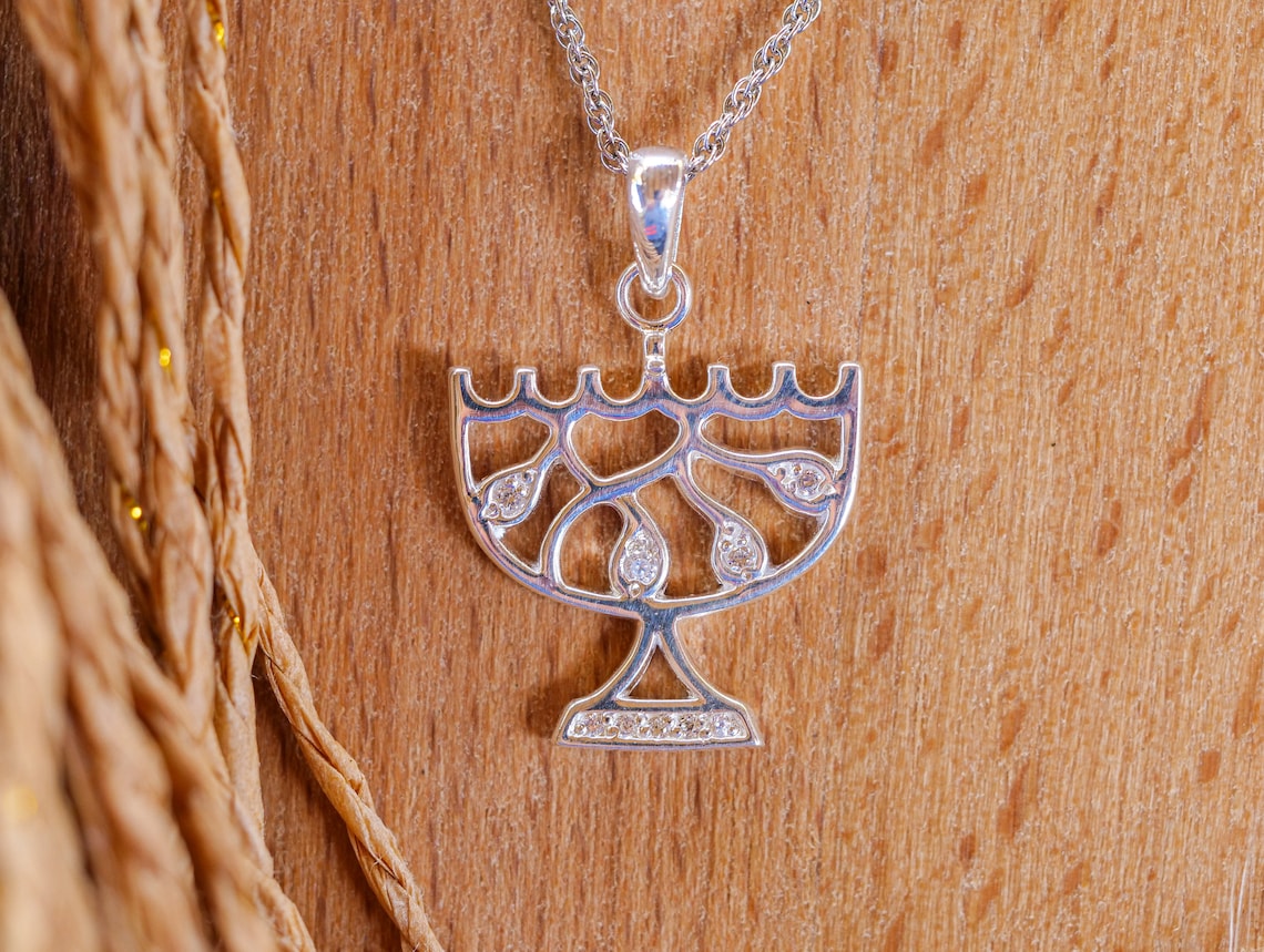 Jewish Menorah Necklace Sterling Silver Judaica Jewelry Etsy