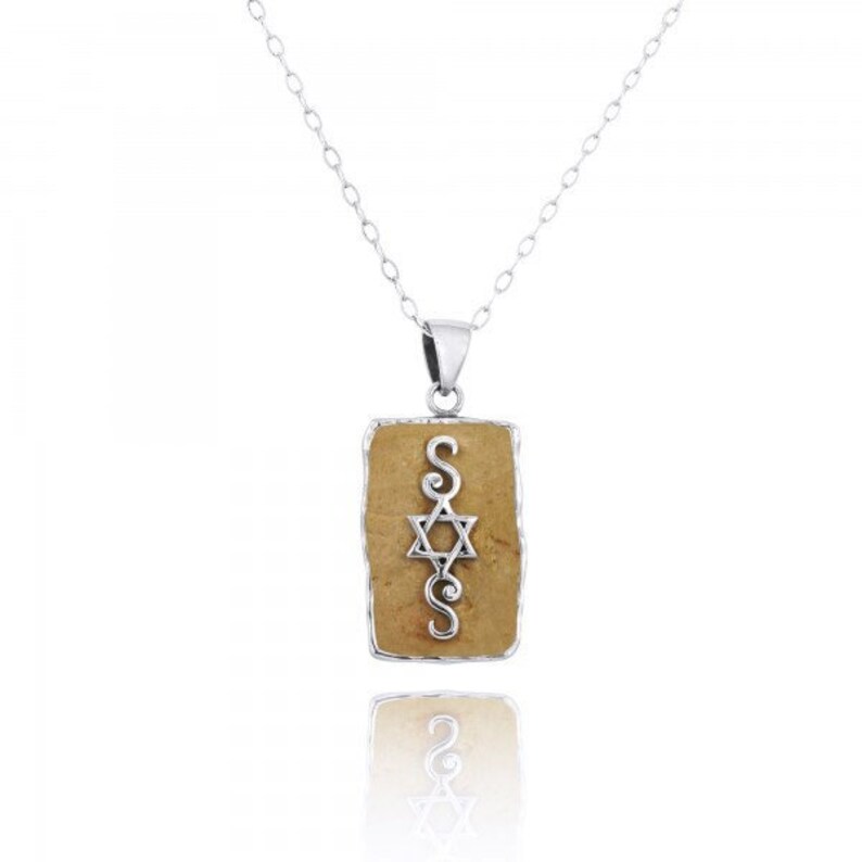 Jerusalem Stone Star of David Necklace, Jewish Pendant With Sterling Silver Star of David, Magen David Judica Silver and Stone Pendant image 1