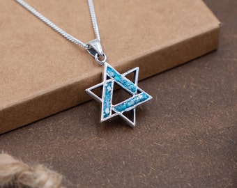 Magen David Silver and Roman Glass pendant, Roman Glass Star of David Pendant, Jewish Gift for women, Roman Glass Israeli Design Pendant