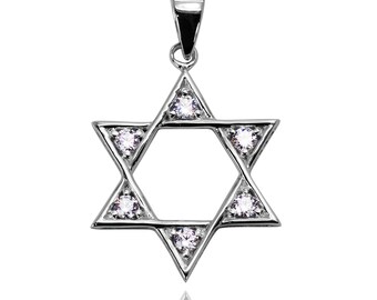 Silver Star of David Necklace with Crystals - Elegant Magen David pendant - Judaica Jewelry - Jewish Gift - Israeli Design - Unisex Pendant