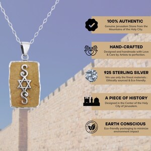 Jerusalem Stone Star of David Necklace, Jewish Pendant With Sterling Silver Star of David, Magen David Judica Silver and Stone Pendant image 4