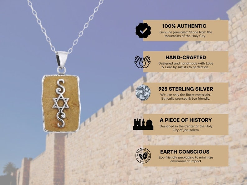 Jerusalem Stone Star of David Necklace, Jewish Pendant With Sterling Silver Star of David, Magen David Judica Silver and Stone Pendant image 4