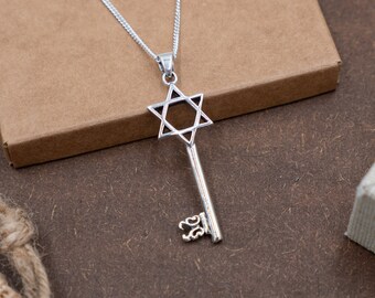 Silver Key Star of David Pendant, Magen David Unisex pendant, Judaica Key Jewelry Jewish Gift for men and women, Israeli Pendant