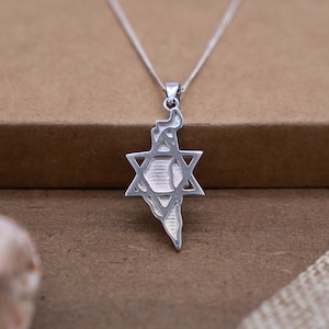 Silver Star of David Israel Map Pendant, Magen David pendant, Judaica Jewelry Jewish Gift for men and woman, Israel Pendant for her
