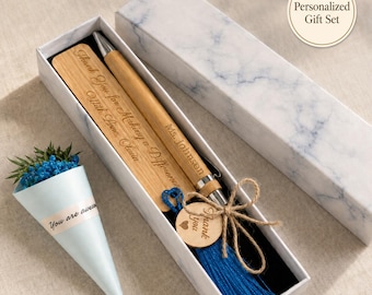 Personalised Wooden Pen Bookmark Set, Back to School Teacher Gift, Custom Teacher Appreciation Gift, Thank You Gift Box for Nurse or Mom