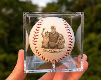 Photo Baseball for First Fathers Day, Custom Engraved Papa Keepsake with Display Case, Personalized Grandpa Gift from Grandkids