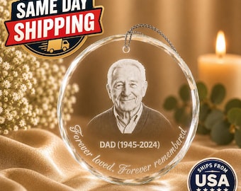 Personalized Memorial Crystal Ornament, Custom Engraved Photo Christmas Ornament, Sympathy Gift, Loss of Loved One Gift,Remembrance Keepsake
