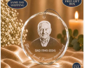 Personalized Memorial Crystal Ornament, Custom Engraved Photo Christmas Ornament, Sympathy Gift, Loss of Loved One Gift,Remembrance Keepsake