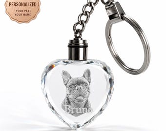 Pet Memorial Gifts, Custom Dog Photo Keychain, 3D Crystal Laser Etched Picture Portrait Keyring, Personalized Cat Loss Sympathy Remembrance