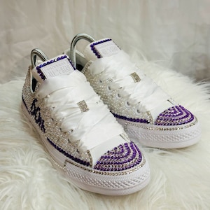 Converse Wedding Shoes, Lowtop Pearl Bling Birthday Shoes, Birthday Chucks, Sneaker Ball, Sweet 16