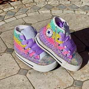 Ready to Ship Pastel Rainbow Baby Converse Shoes, Girl Highto Easter Pearl Custom Converse Shoes,Easter Birthday Toddler Shoes, Gift for her