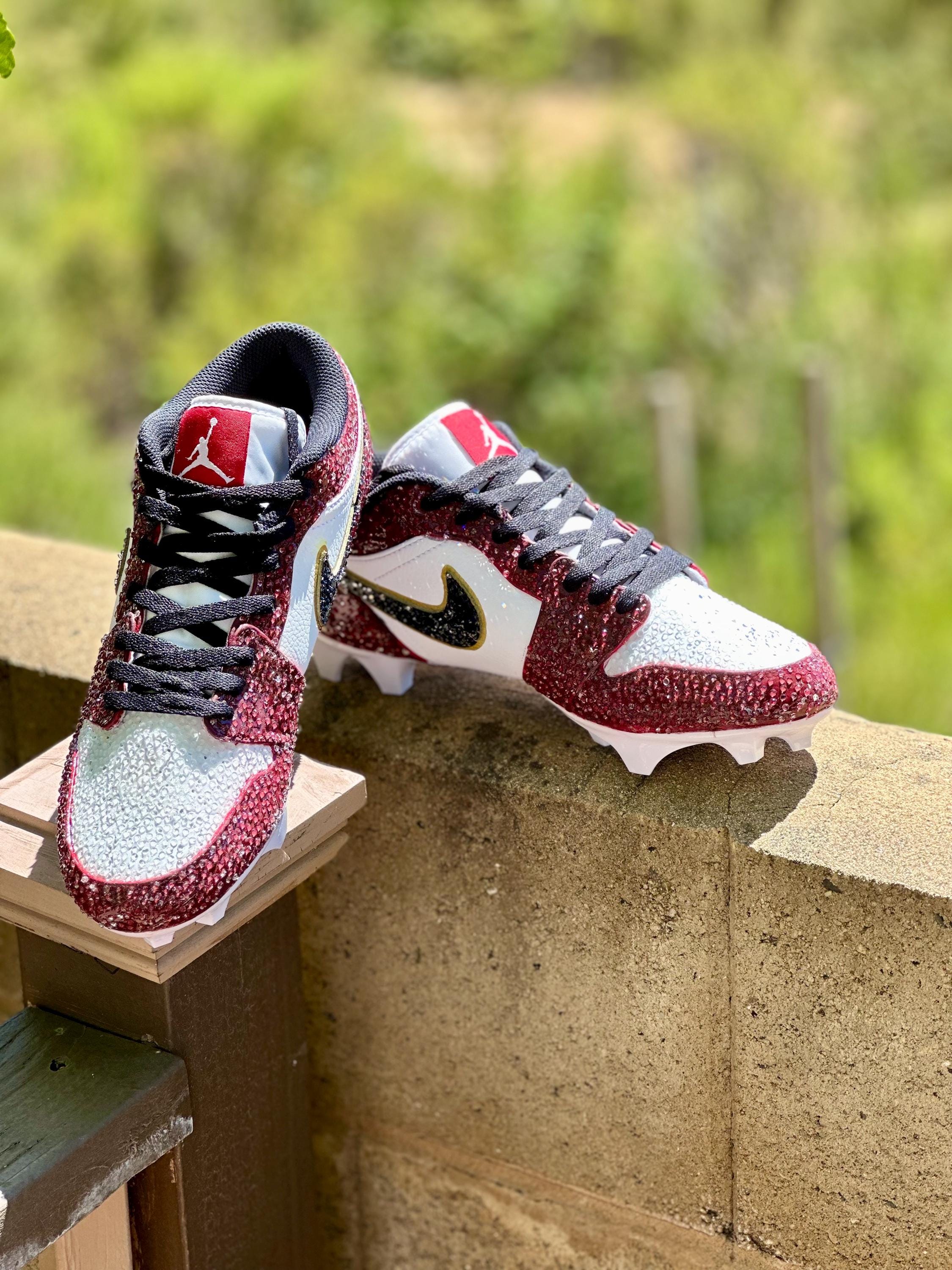 Custom Nike Cleats With Rhinestones, Football MJ Nike Shoes