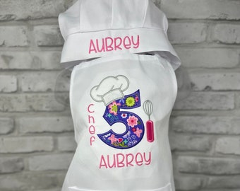 Personalized Kids Chef Apron and Hat Set: Embroidered Cotton Baking Gift