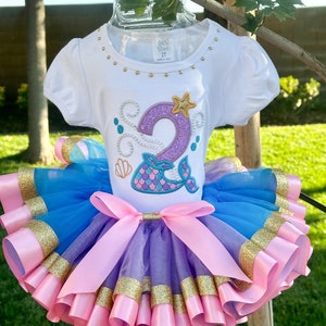 Mermaid Birthday Tutu Set in Birthday Purple Top & Jade Bottoms