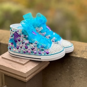 Mermaid Converse Shoes ,Birthday Converse Shoes, Kids Bling Custom Converse Shoes, Girl Gift