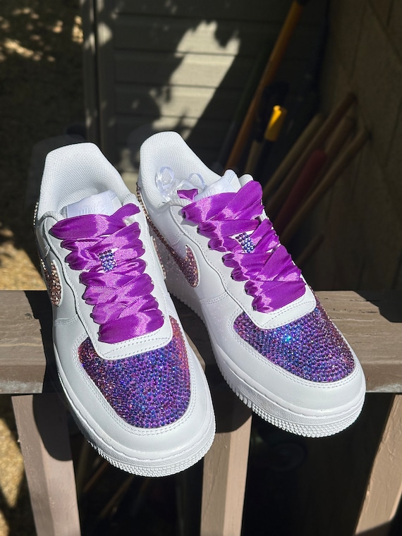 Ready to Ship Purple Custom Bling Af1s Shoes 9W, Bridal