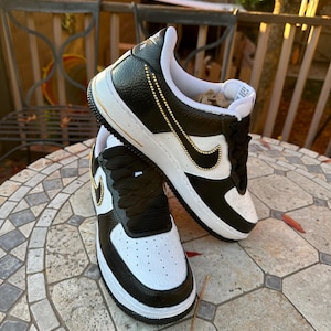 Custom Black Painted AF1 Ready to Ship Shoes with Wide  Laces , Wedding, Sneaker Ball, Prom, Graduation Glitter Bling Shoes, Gift