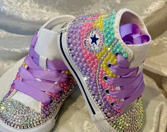 Pastel Rainbow Converse Shoes, Kids Bling Custom Converse Shoes , Wedding Flower Girl Shoes , Sweet 16 ,Easter Custom Shoes, Kids Gift