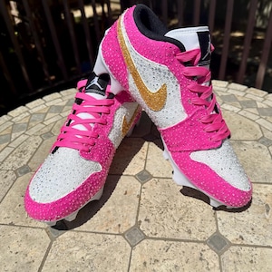 Custom Nike Cleats with Rhinestones, Football MJ Nike Shoes, Baseball Cleats, Sparkel Cleats,  Game Day Cleats, Breast Cancer Awareness