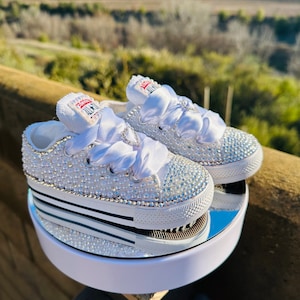 Ready to Ship Kids Bling Pearl Custom Converse  Shoes size 6C, Birthday Low-top Converse Shoes | Kids Gift
