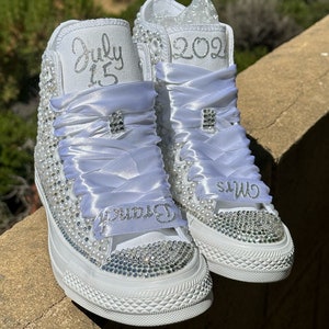 Ready to Ship Custom Bling Converse Wedding Shoes, Birthday Shoes, Pearl Chucks, Bridesmaids Converse Shoes, Sneaker Ball, Size 11 Women’s