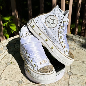 Custom Gold Rhinestone Platform Converse, Bridal Sneakers, Wedding Shoes
