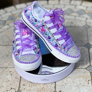 Custom Mermaid Converse Shoes, Girl Birthday Rhinestone Converse, Low Top Converse Shoes, Kids Gift