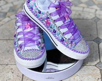 Custom Rhinestone Converse Mermaid Converse Shoes: Girl's Birthday Gift
