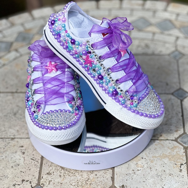 Kids Mermaid Bling Converse Shoes, Custom Birthday Rhinestone Converse, Low Top Shoes, Kids Gift