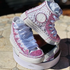 Ready To Ship Hightop Converse Shoes,Pink Bling Birthday Hightop Shoes, Converse Sneakers , girl Gift