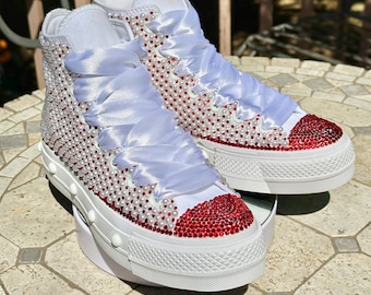 Custom Bride Converse: Pearl & Rhinestone Bling Platform SneakersGift