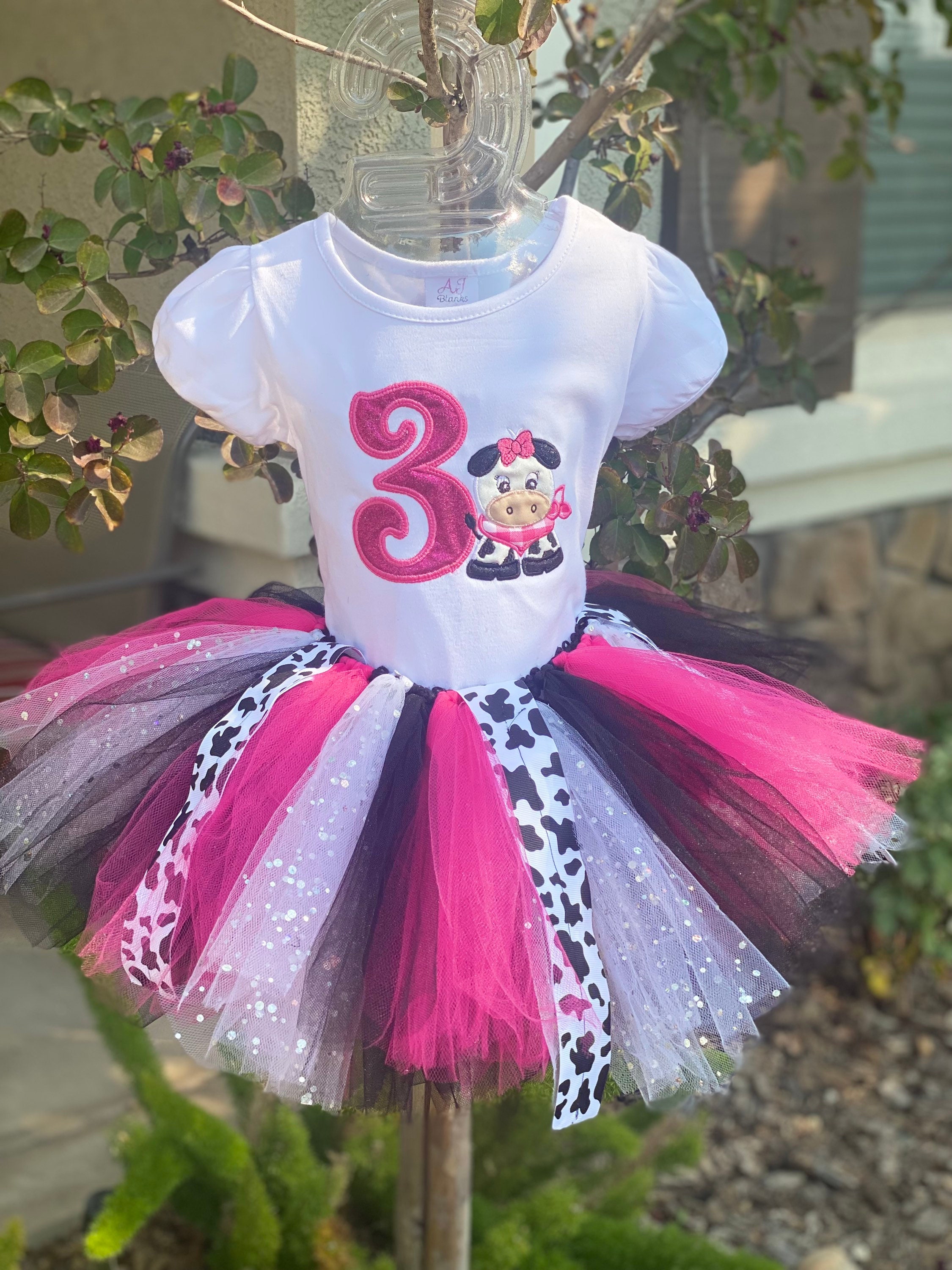 Cow Birthday Tutu Outfit, Embroidered Farm Girl Shirt, Personalized Gift