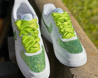 Custom Rhinestone AF1 Sneakers, Lime Green Bridal Bling Shoes, Sneaker Ball, Prom, gift for Her