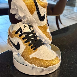 Custom Bling Gold Nike Jordan Cleats with Rhinestones