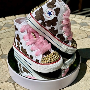 Brown Cow Print Converse Shoes, Kids Cow Converse Shoes, Kids Farm Hightop  Sneakers, Kids Gift