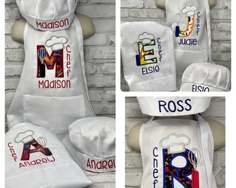 KIDS Chef APRON & Hat, Toddler Baking Apron Chef Outfit,  Personalized Cooking Apron And Chef Set ,  for Boy or Girl.