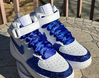 Rhinestone AF1 High-Top Shoes: Bride Bling Sneakers, Size 6Y