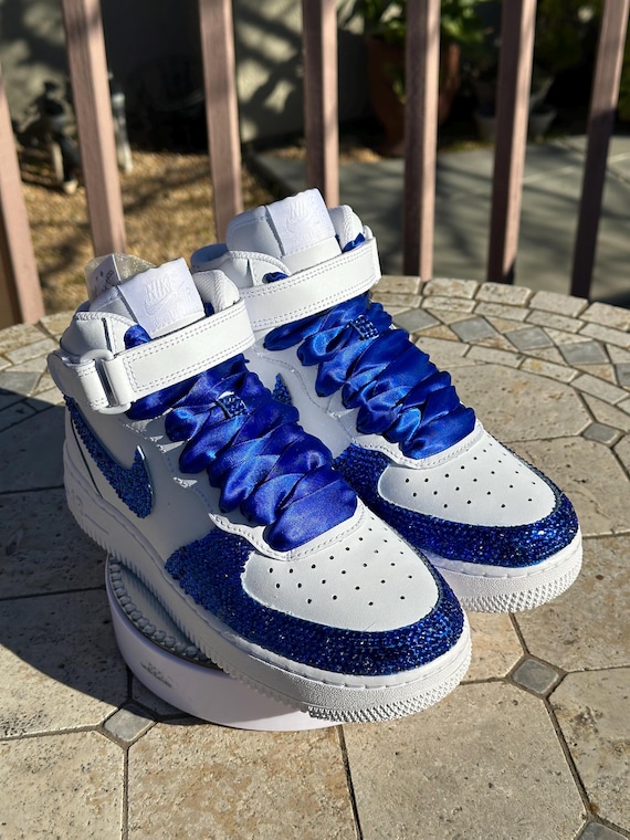 Rhinestone AF1 High-top Shoes: Bride Bling Sneakers, Size 6Y