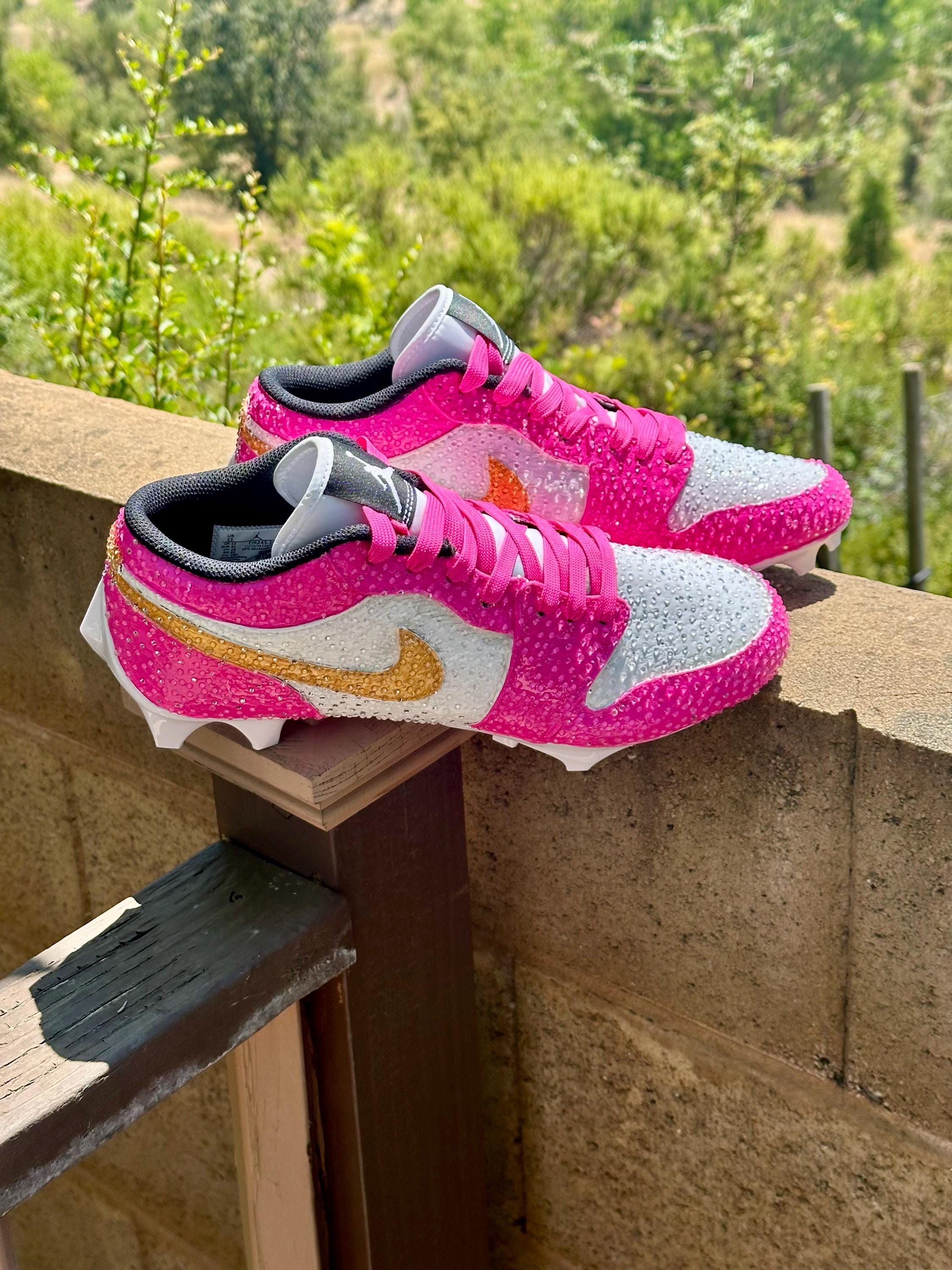 Custom Bedazzled Nike Kids Yellow & Pink Soccer Cleats with Black Swoosh Some really cool custom modifications from Nike to create  main image 4