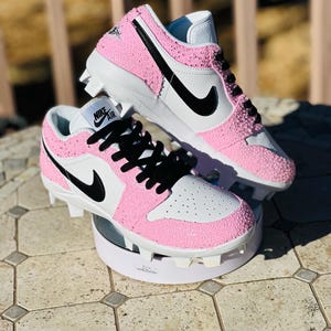 Custom Pink Bling Nike Jordan Cleats with Rhinestones