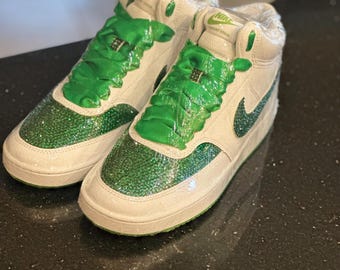 Zapatillas Nike Mid Top con diamantes de imitación, zapatos verdes brillantes