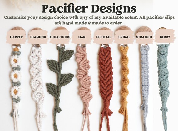 Macrame Braided Pacifier Clip - Beige Trim Macrame Braided Pacifier Clip - Beige Trim